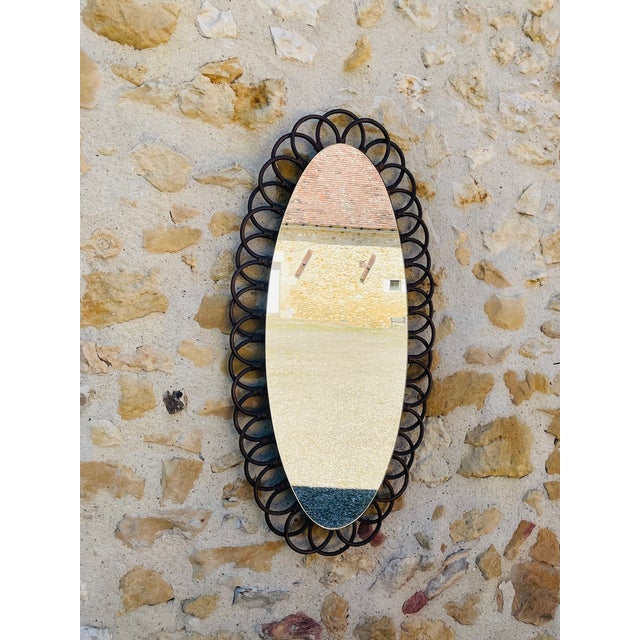 Mid-Century Oval Bamboo & Rattan Mirror, 1960s, in Very Good conditions. Designed 1960 to 1969