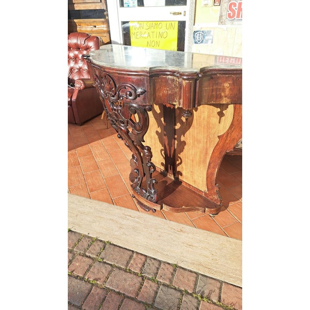 Louis Philippe Neapolitan Console Table in Walnut & Marble, 1800s For Sale - Image 4 of 7
