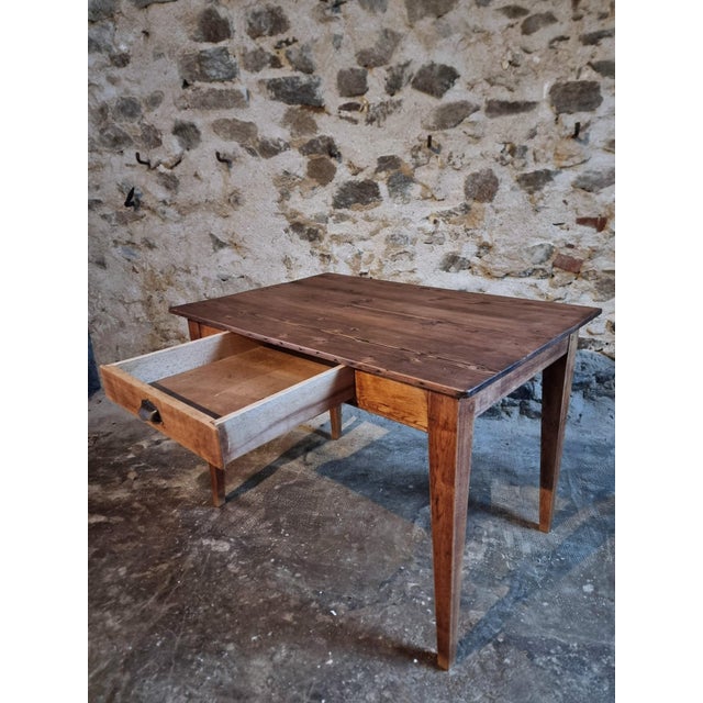 Brown Antique French Table with Drawer, 1920 For Sale - Image 8 of 14