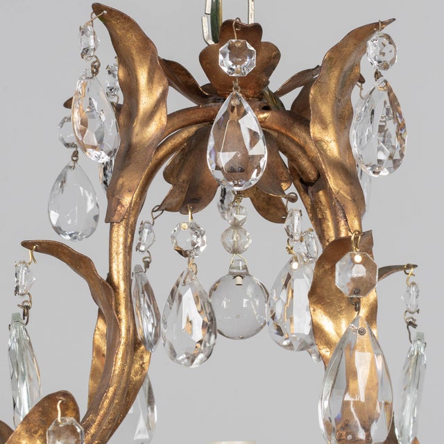 Italian Gilt Tôle Crystal Chandelier For Sale - Image 9 of 15