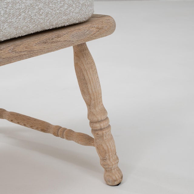 20th Century French Spindle-Back Oak Armchair with Bouclé Cushions For Sale - Image 12 of 18