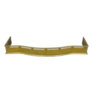 Antique English Victorian Serpentine Drape & Bellflower Brass Fireplace Fender For Sale