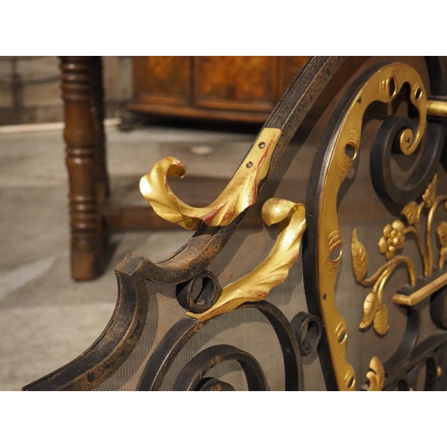 1950s French Wrought Iron Firescreen With Gilt Highlights, Signed Bataillars For Sale - Image 9 of 18