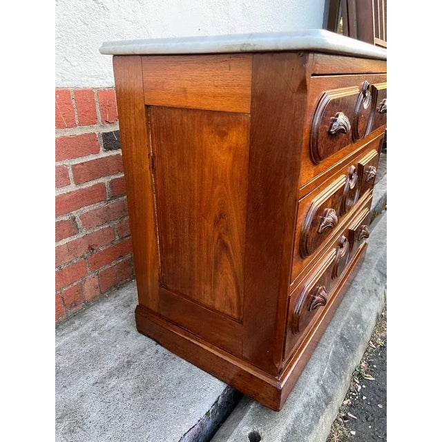 19th Century Walnut Inlaid Burlwood Marble Top Dresser For Sale - Image 4 of 13