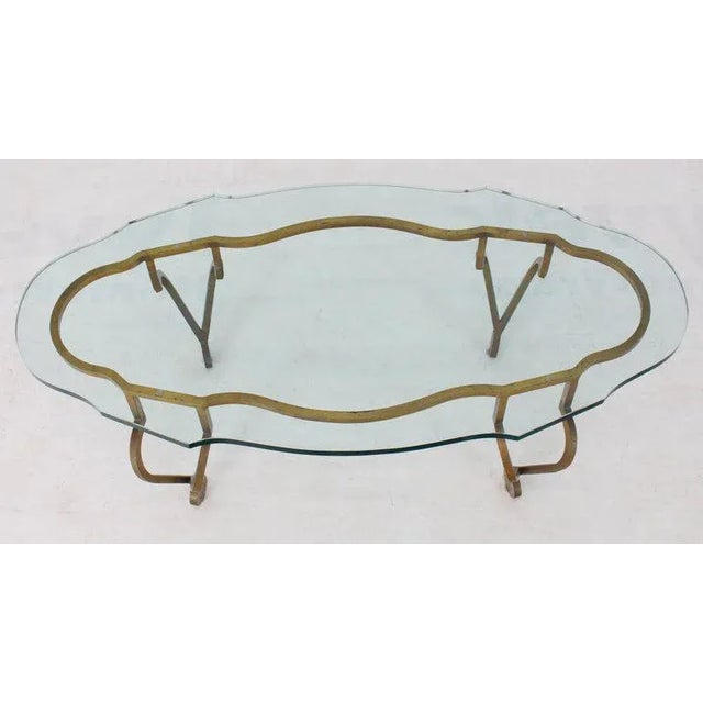 Mid-Century Modern 1970s Mid-Century Modern Oval Glass Gold Wrought Iron Base Coffee Table For Sale - Image 3 of 13
