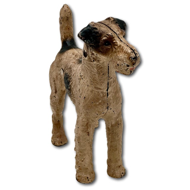 Metal Very Rare Oversize 1930s Hubley #387 Standing Full Figure Fox Terrier Cast Iron Dog Doorstop - 10 Inches Tall X 12 Inches Long For Sale - Image 7 of 18