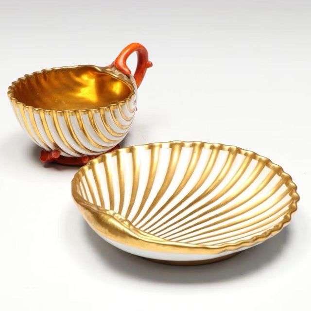 French Antique Early 19th Century French Dagoty Old Paris Porcelain Sea Shell Cup & Saucer - Circa 1810 For Sale - Image 3 of 13