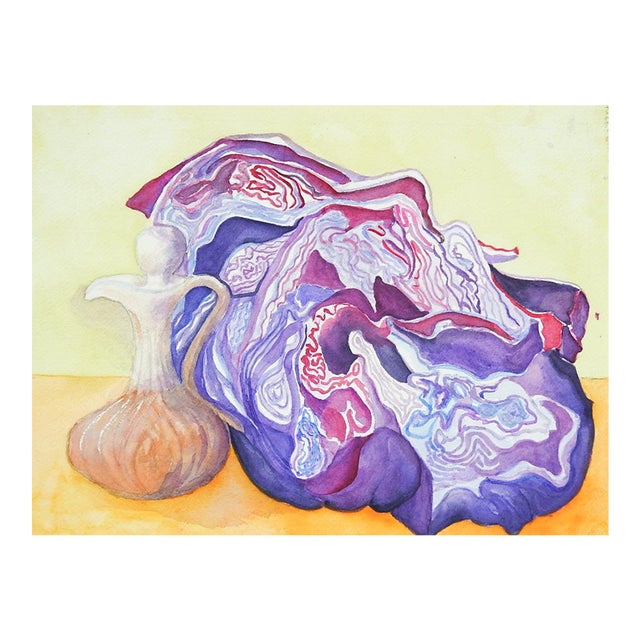 Late 20th Century Surreal Still Life Watercolor Painting For Sale