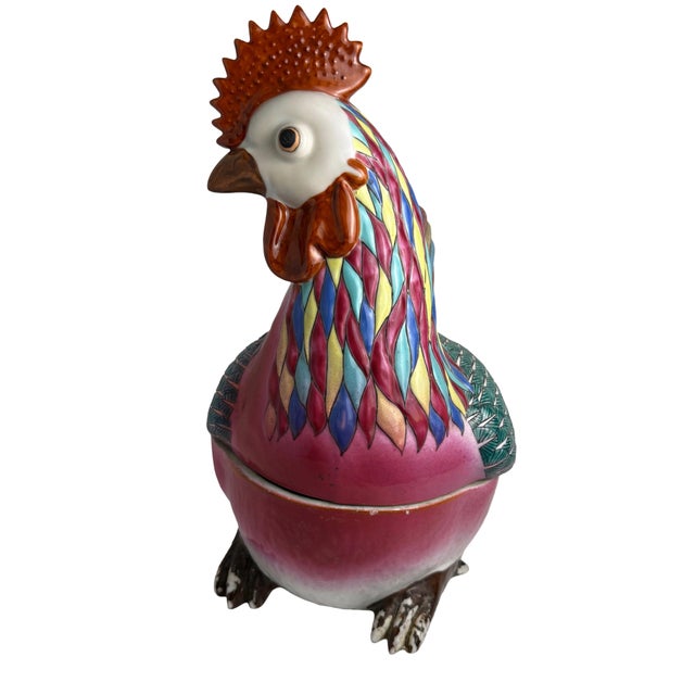 Printmaking Materials 1930s Chinese Export Polychrome Rooster Tureen For Sale - Image 7 of 8