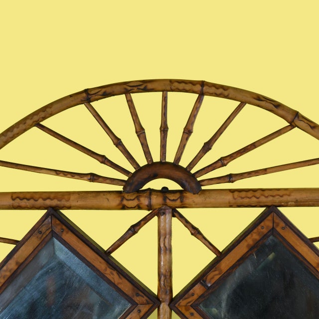 Late 20th Century Burnt Bamboo British Colonial Mirrored Shelf For Sale - Image 5 of 5