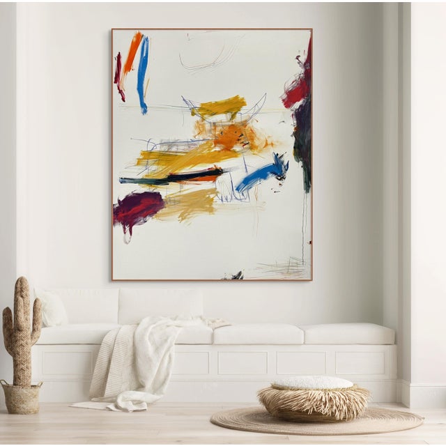 Abstract Contemporary Abstract Oil and Pencil on Canvas Painting "Bull Chasing Blue Rabbit" by Tommaso Fattovich For Sale - Image 3 of 3