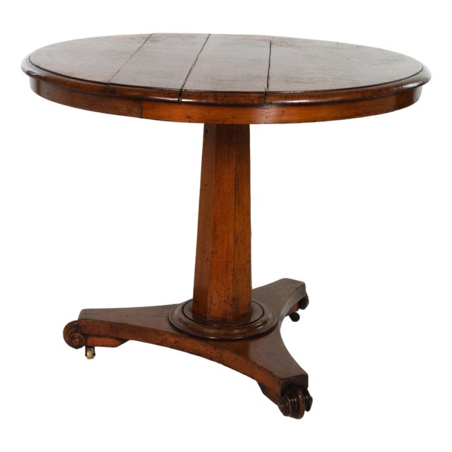 English Fruitwood Center Table With Octagonal Pedestal and Tripod Base, Circa 1850 For Sale