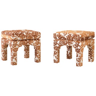 Milo Baughman Coral Print Stools - A Pair For Sale