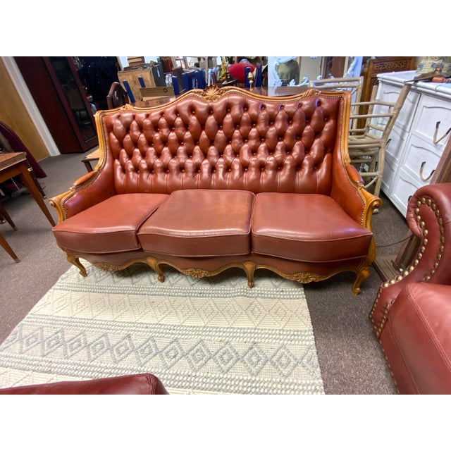 Vintage Tufted Leather French Louis XV Style Sofa For Sale - Image 12 of 14