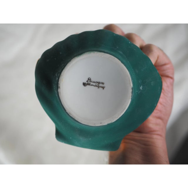 Ceramic Mid-Century French Limoges Porcelain Tray Gilted Scallop Shell Shaped With a Duck Green Background For Sale - Image 7 of 11