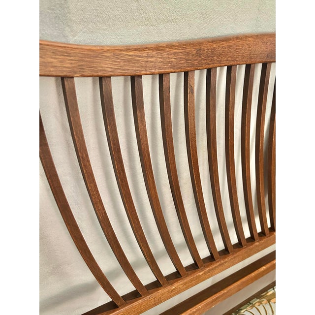Brown Antique C. 1900 Edwardian Sheraton Revival Carved Wood Settee, Newly Upholstered For Sale - Image 8 of 12