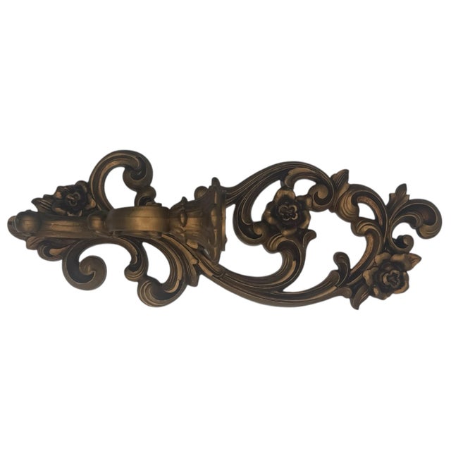 1971 Homco Hollywood Regency Gold Floral Wall Candle Sconce For Sale - Image 10 of 10