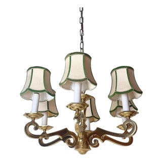 Hollywood Regency Brass 6-Arm Chandelier by Leclaire & Schäfer, 1970s For Sale