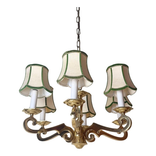 Hollywood Regency Brass 6-Arm Chandelier by Leclaire & Schäfer, 1970s For Sale