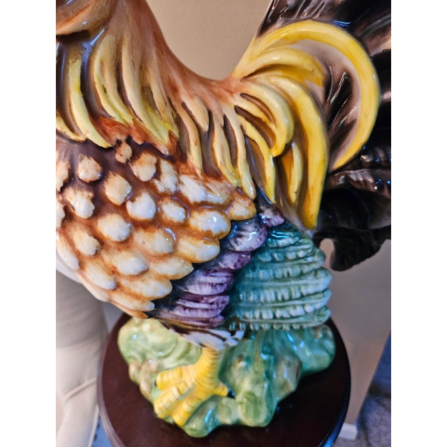 Late 20th Century Large Vintage Italian Majolica Porcelain Rooster For Sale - Image 5 of 11