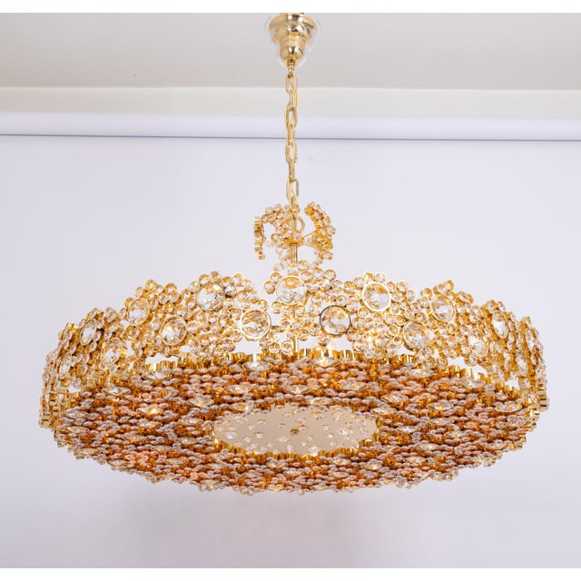 Large Gilt Brass and Crystal Glass Encrusted Chandelier from Palwa, Germany, 1970s For Sale - Image 11 of 18