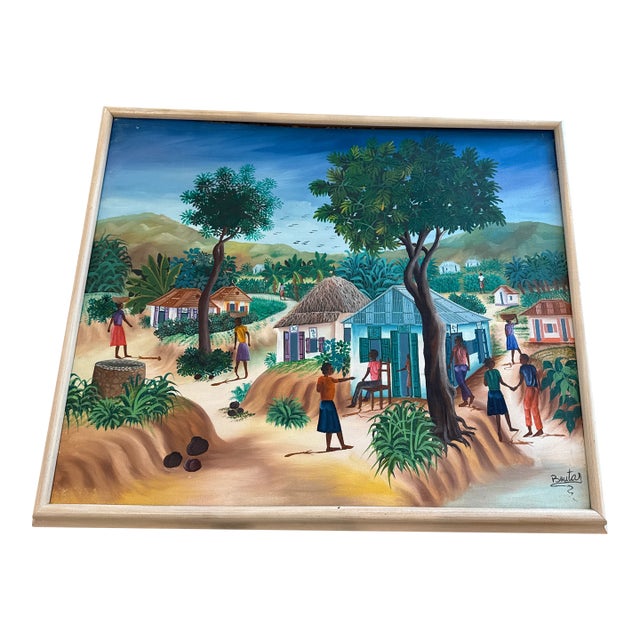 Late 20th Century Signed Haitian Folk Art Painting For Sale