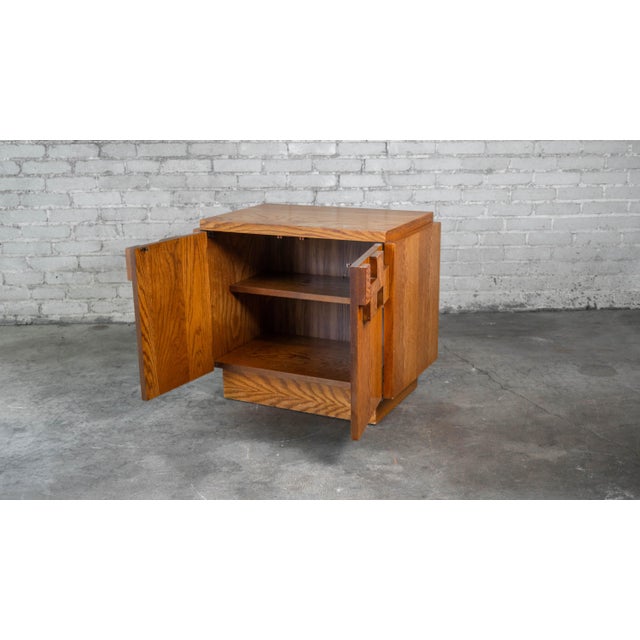1970s Lane Furniture "Staccato" Oak Brutalist Nightstand Cabinet For Sale - Image 9 of 12