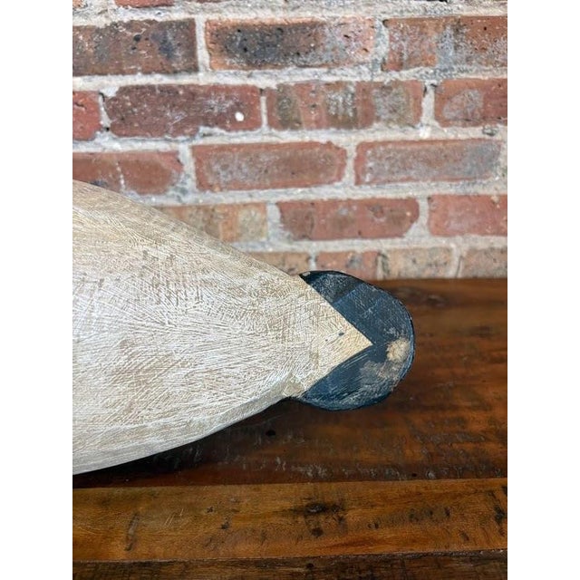Wood Master-Carved Antique Folk Art Preening Canada Goose Decoy For Sale - Image 7 of 18