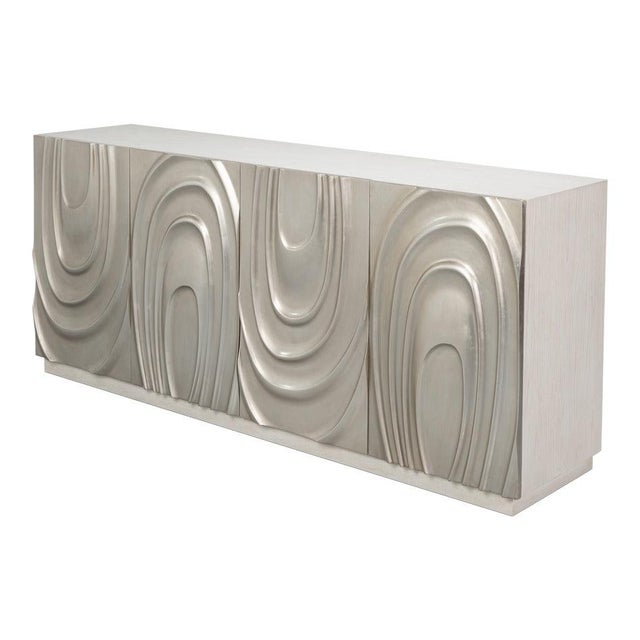 Contemporary Carved Credenza - White Oak with Silver Leaf Doors For Sale - Image 4 of 13