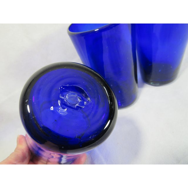 Vintage Cobalt Blue Blown Drinking Glasses - Set of 3 For Sale - Image 10 of 10
