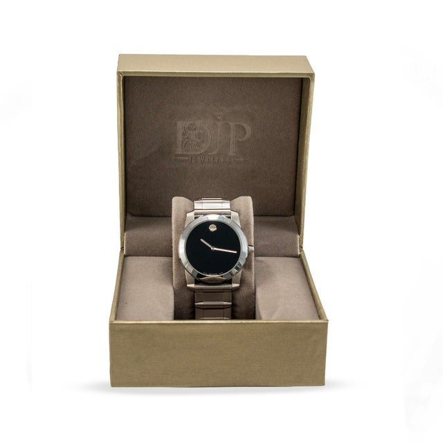 Movado Vizio 34mm 0605808 Black Onyx Stainless Steel Quartz Watch For Sale - Image 9 of 10