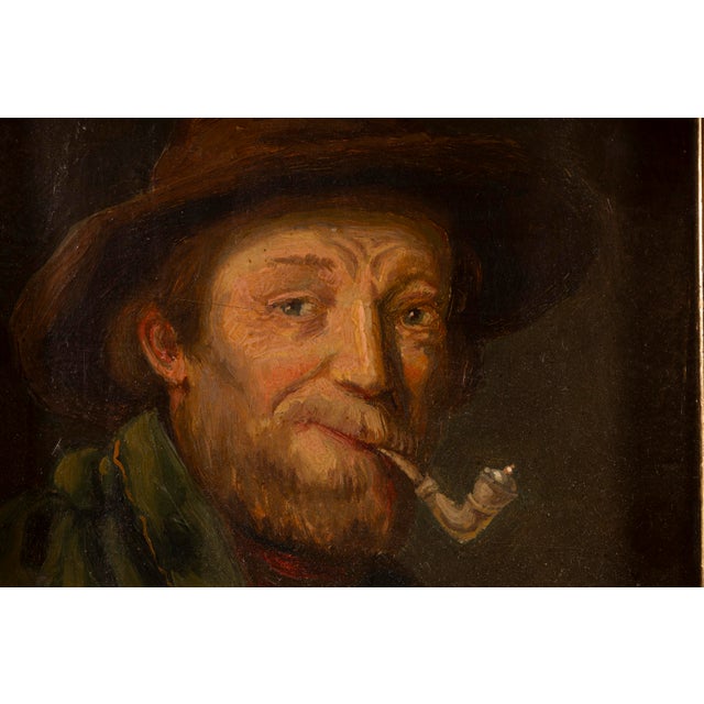 Albert Wagner, Portrait of a Man with Pipe, 1800s, Oil on Panel For Sale - Image 6 of 14