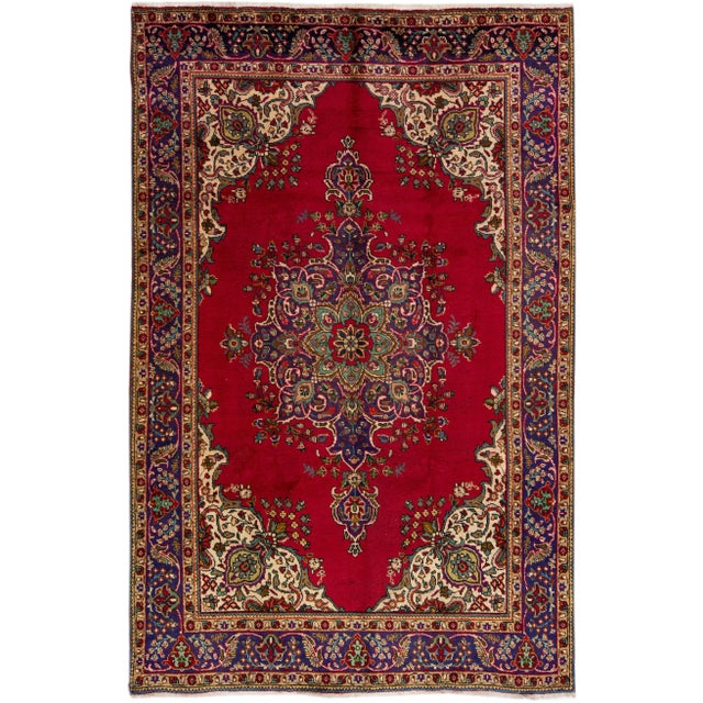 Textile 1960s Vintage Persian Tabriz Handmade Medallion Red Wool Rug For Sale - Image 7 of 7