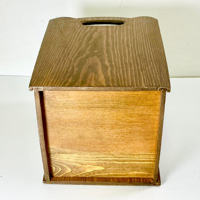 1970s Vintage Folk Art Boho Chic Walnut Wood Wastebasket For Sale - Image 9 of 10