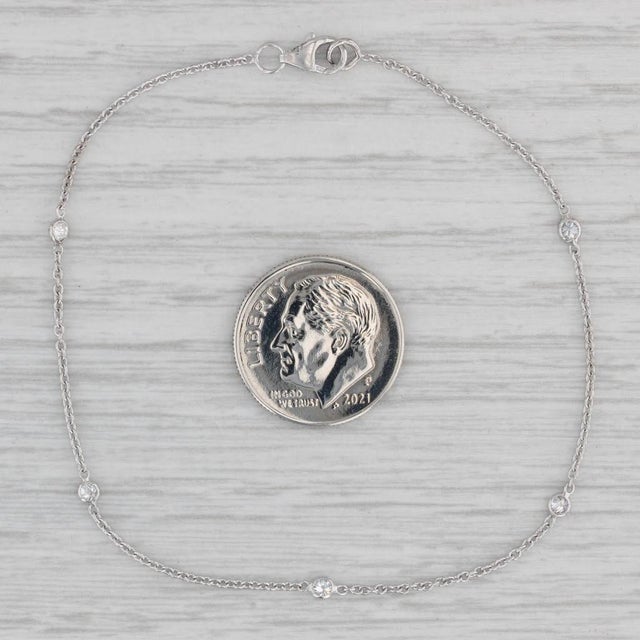 2020s New 0.16ctw Diamond By The Yard Station Bracelet 14k White Gold Adjustable Chain For Sale - Image 5 of 6