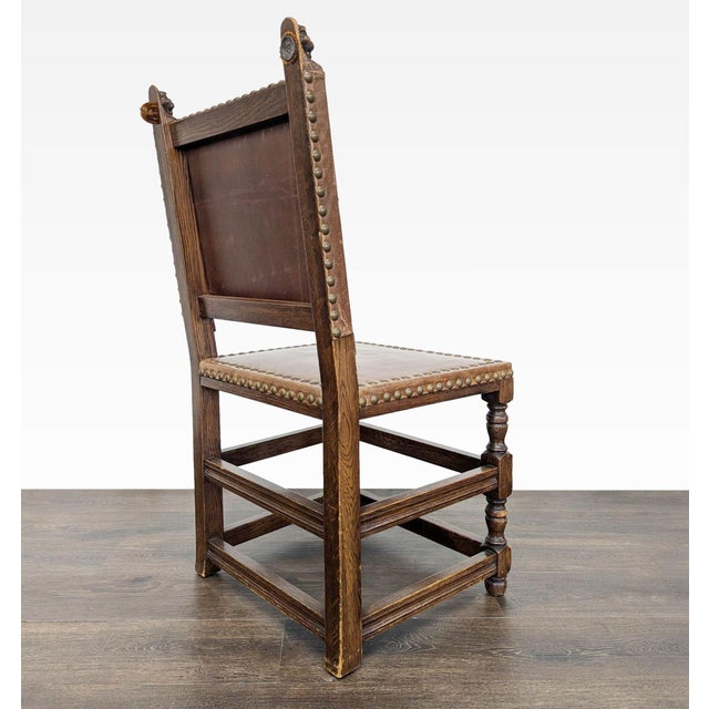 Vintage Dining Side Chair With Carved Finials and Nailhead Trim For Sale - Image 4 of 8
