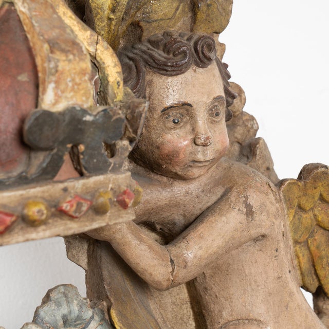 18th Century Original Painted and Carved Altarpiece Mirror From Portugal For Sale - Image 9 of 17