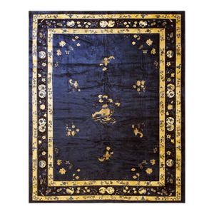 Spectacular Navy Background Color With Lovely Floral Desing Antique Chinese Peking Rug
