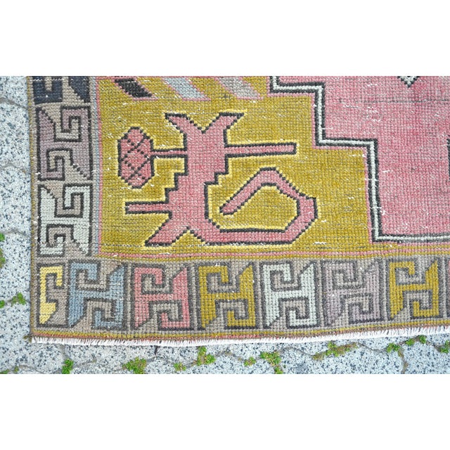 1960s Pink and Yellow Color Modern Design Rug For Sale - Image 9 of 11
