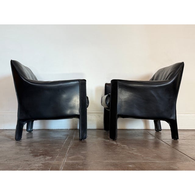 Black Vintage 1980s Cassina Cab Leather Lounge Chairs For Sale - Image 8 of 10