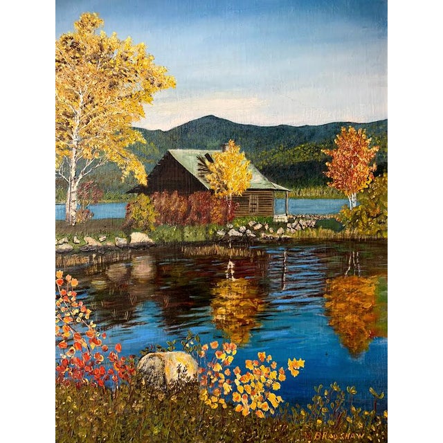 Original Oil Painting Cabin On A Lake Chairish