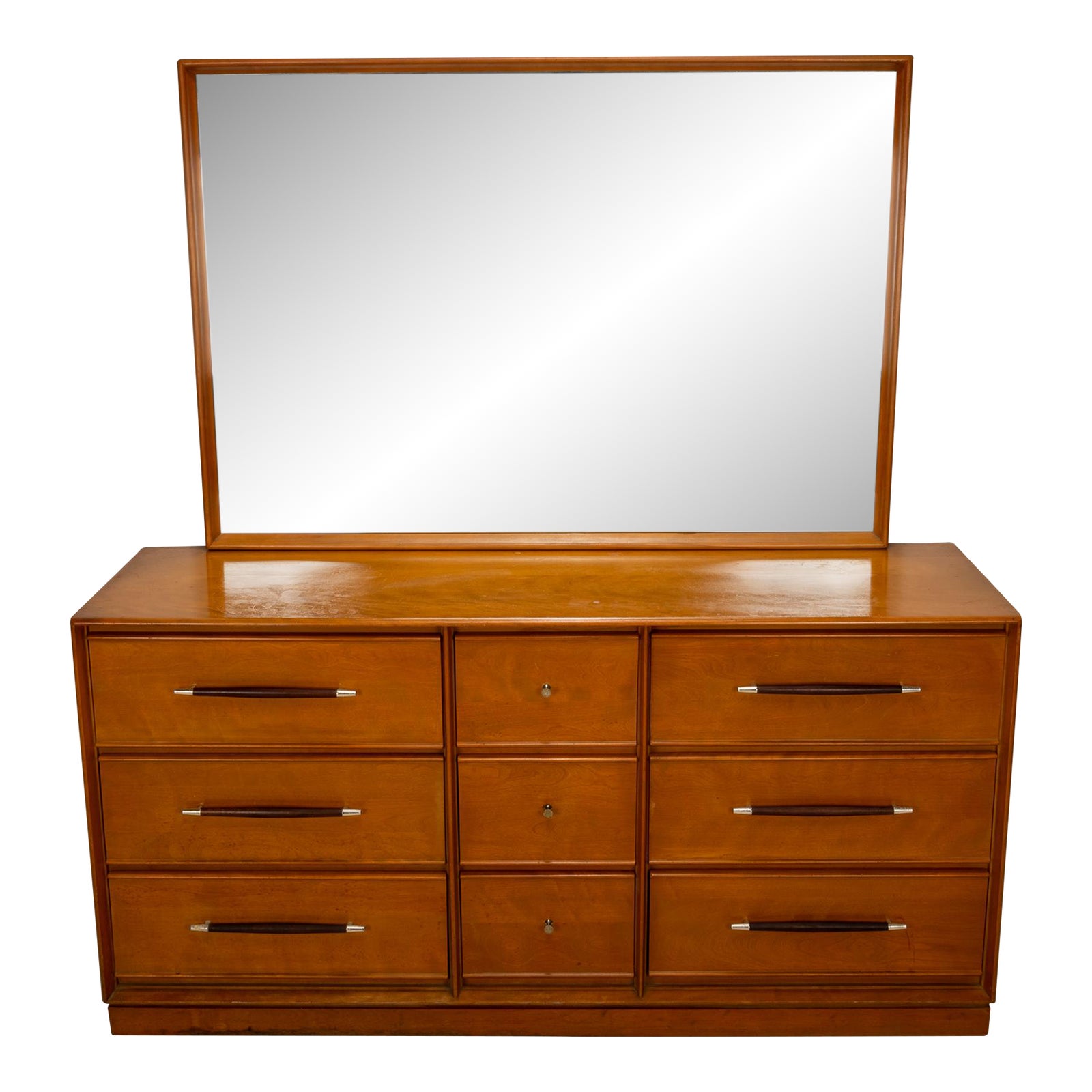1950s Mid Century Modern Heywood Wakefield 9 Drawer Dresser With Mirror