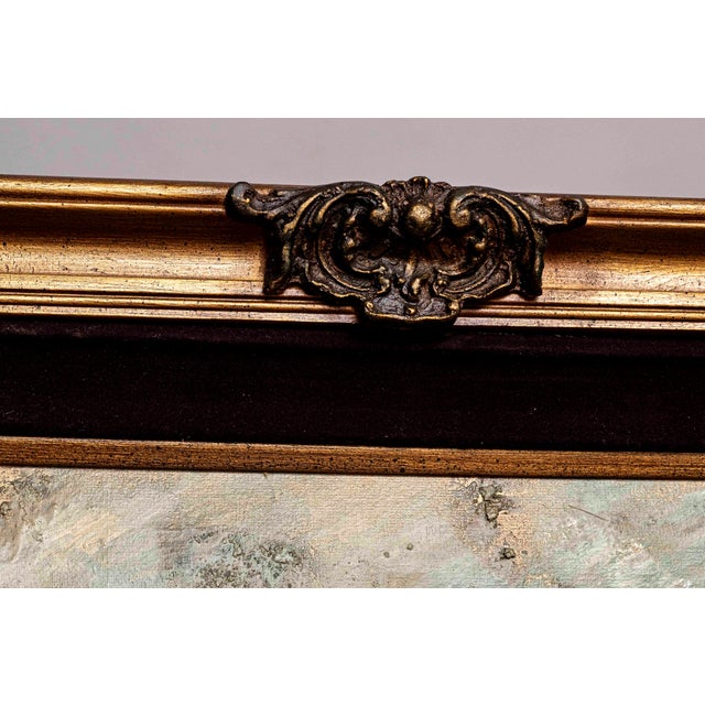 Dark Gray Signed European Street Scene Original Oil Painting in Ornate Gilt Frame For Sale - Image 8 of 13