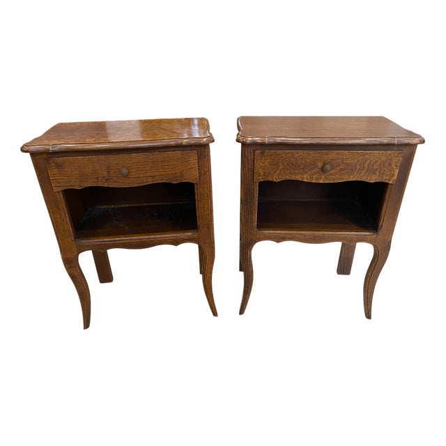 Oak Bedside Tables with Drawers and Niches, 1950s, Set of 2 For Sale