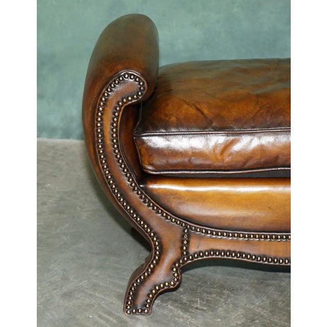 Antique Edwardian Sculptural Leather Scroll End Ottomans, 1910, Set of 2 For Sale - Image 13 of 18