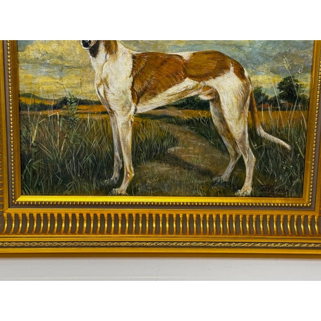 Edwardian British Lurcher Oil Portrait Signed J. Warnes, Circa 1910 For Sale - Image 10 of 12