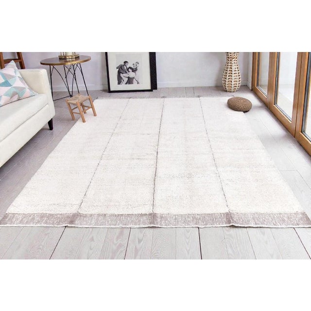 Mid 20th Century Living Room Earthly White Kilim Rug For Sale - Image 9 of 9