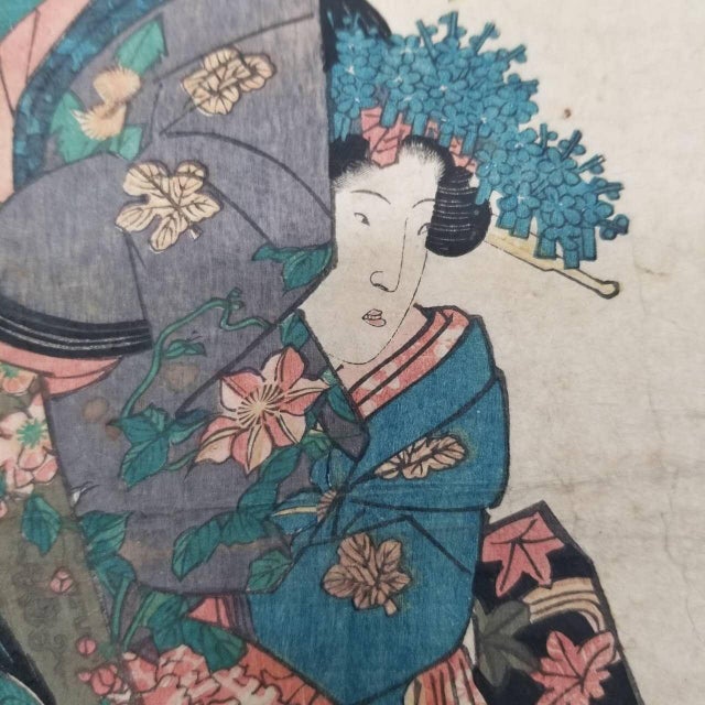 Japanese Ukiyo-E Inspired Woodblock Print Replica, Bijin-Ga Style For Sale - Image 9 of 12