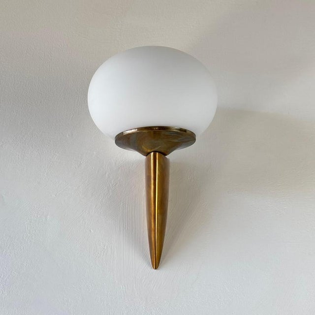Italian Lancia Wall Sconce in Brass and Opaline Glass from Stilux Milano, 1960s For Sale - Image 12 of 14