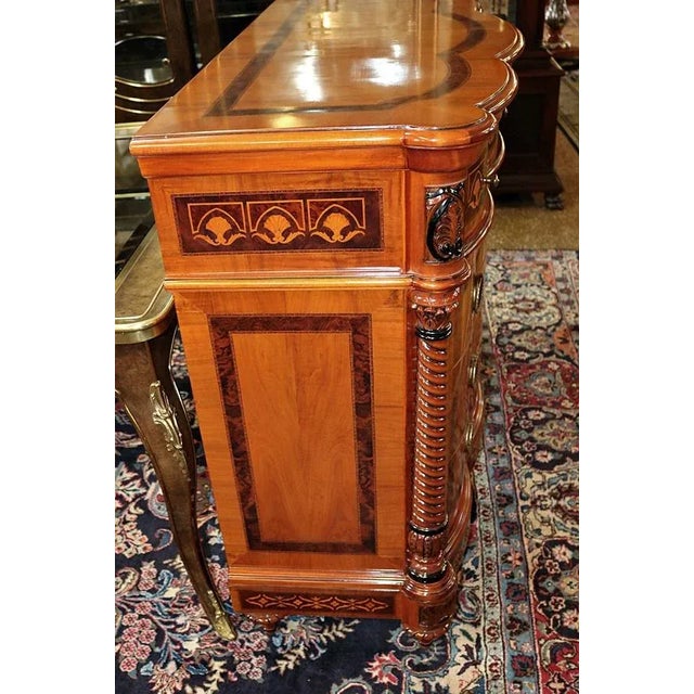 Italian Late 20th Century Vintage Italian Mixed Wood Inlay Serpentine Commode Chest For Sale - Image 3 of 12